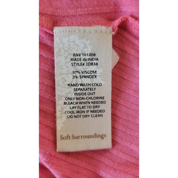 Women's Soft Surroundings Pink Button Down Ribbed Short Sleeve Shirt - Picture 4 of 4